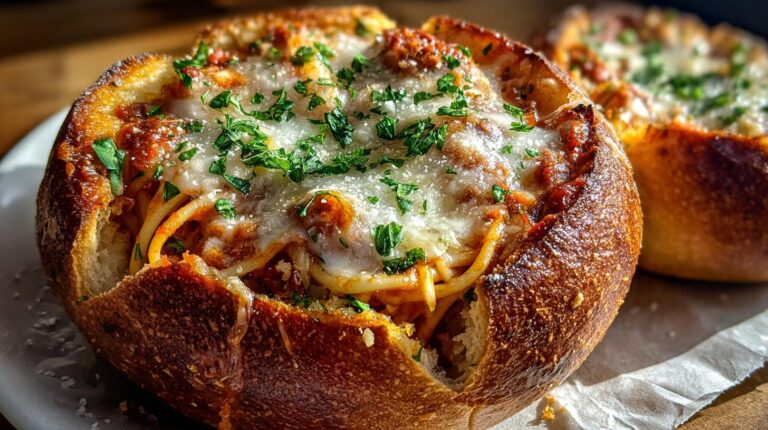 Spaghetti Garlic Bread Bowls