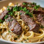 creamy steak pasta