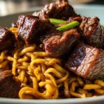 steak bites and noodles