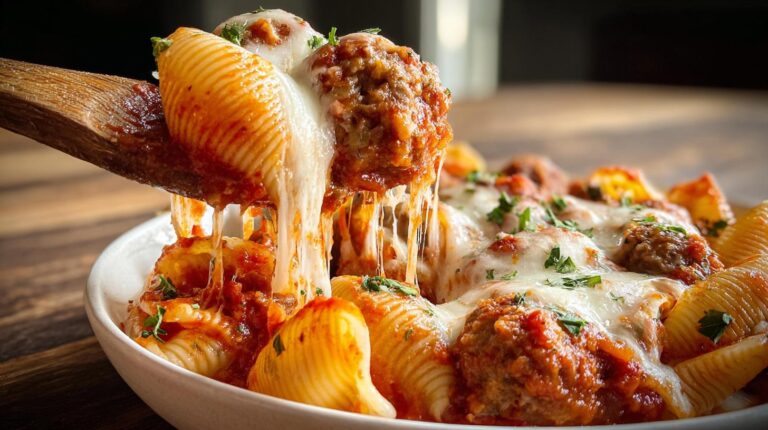 cheesy meatball shell pasta