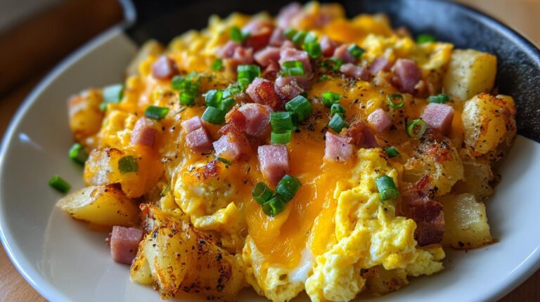 cheesy potato egg scramble