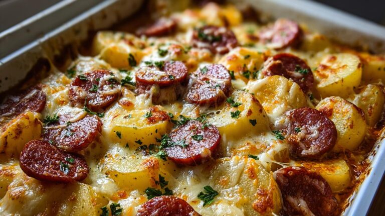 cheesy smoked sausage and potatoes bake