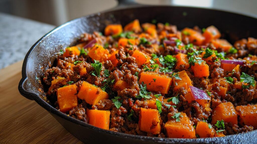 ground beef and sweet potato skillet
