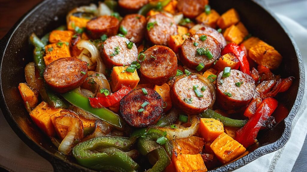 one pan sausage sweet potato skillet