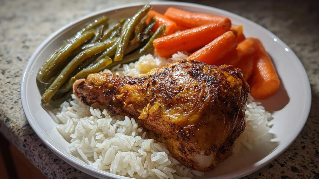 baked chicken leg dinner