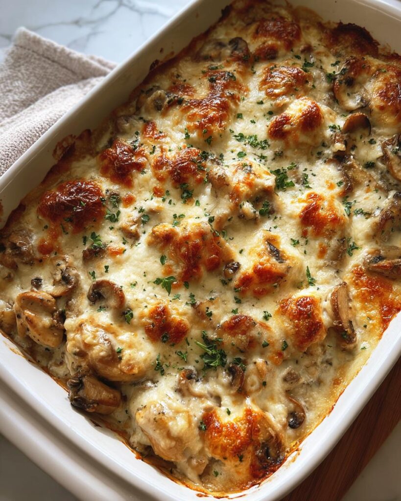 keto garlic mushroom chicken casserole