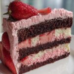Chocolate vanilla strawberry layer cake