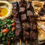 Middle Eastern beef kebab platter