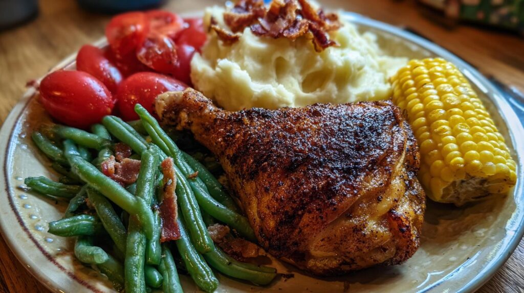 Southern baked chicken dinner
