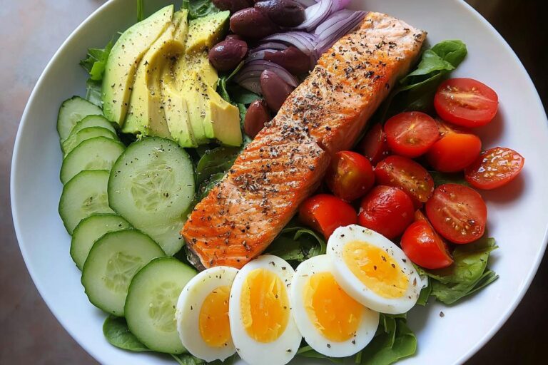 high protein salmon salad bowl