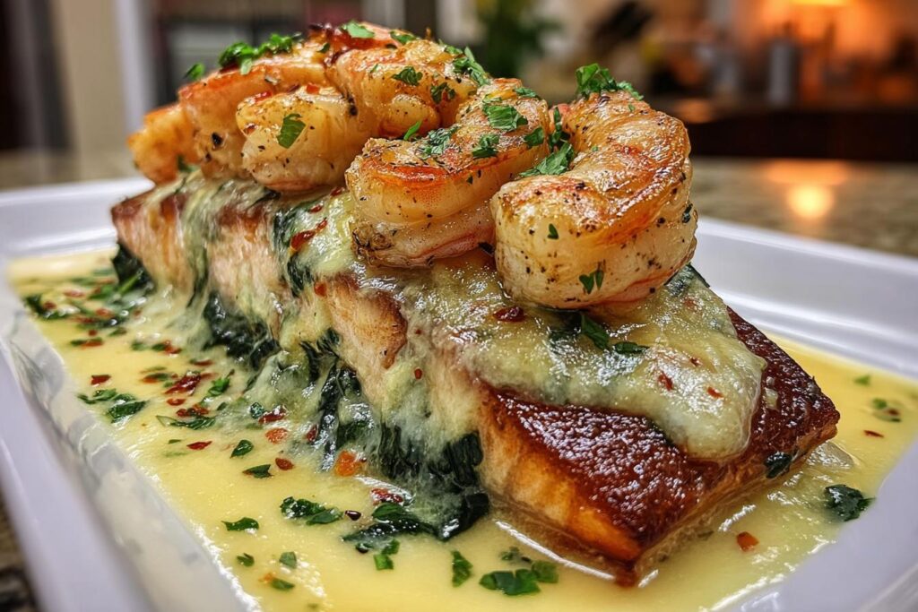 Creamy Garlic Butter Shrimp Stuffed Salmon