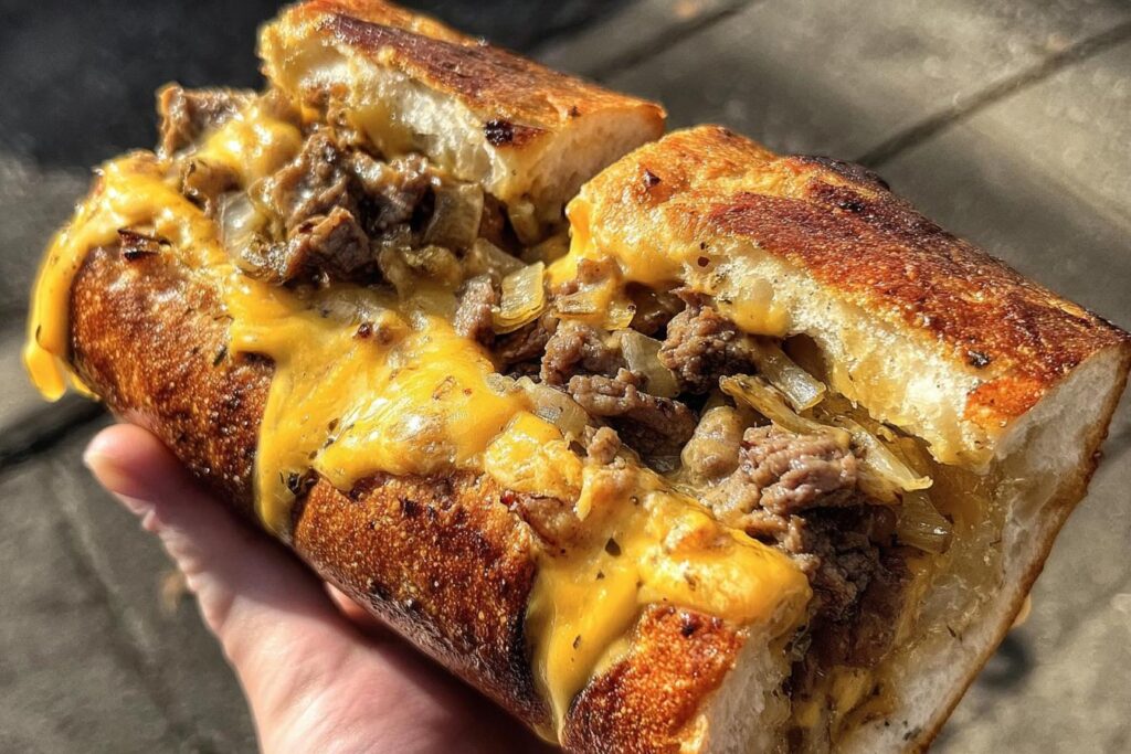 Philly cheesesteak stuffed garlic bread